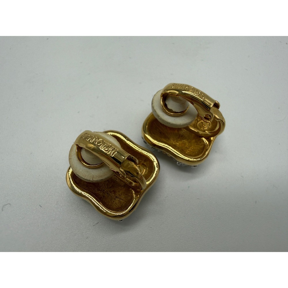 Vintage Swarovski Gold Tone Pave Crystal Clip-On Earrings - Picture 4 of 6